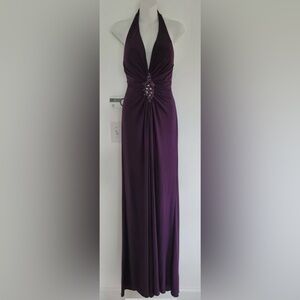 Anny Lee Purple Ruched Sweetheart Maxi Gown